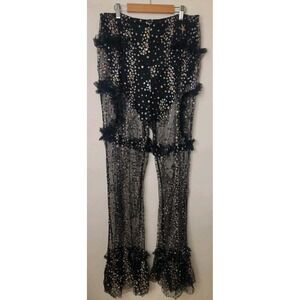 Black Mesh Sparkle Nights Sequin Pants Size 1X Plus Size Club Concert Disco Rave
